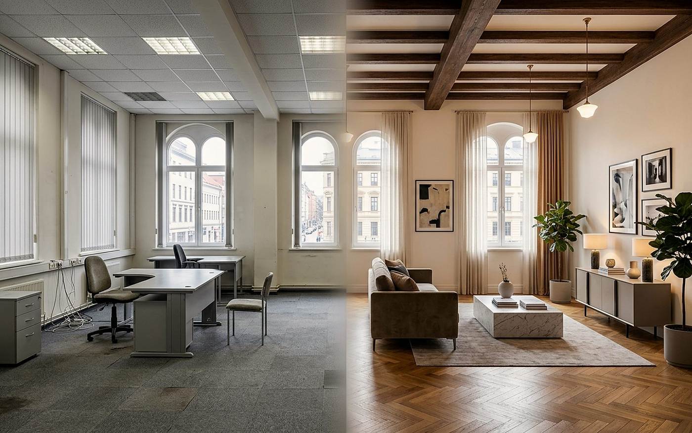 Ambiente open space ex direzionale riconvertito a uso residenziale